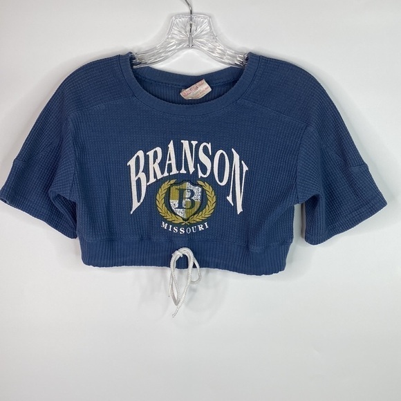 Vintage Unlimited Branson Blue Short Sleeve Cropped Shirt Small - Picture 1 of 5